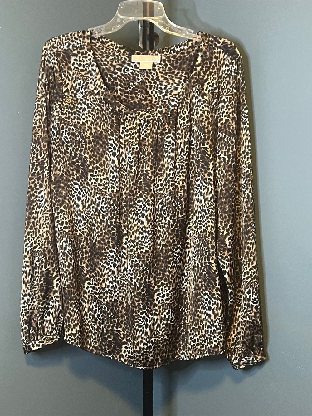 Michael Kors Brown and Black Leopard Print Long Sleeve Blouse